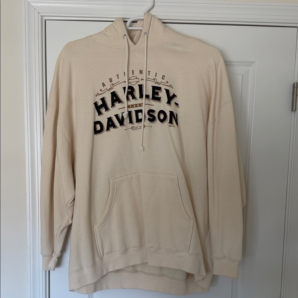 Harley-Davidson Cream Hoodie with Bergen County Black Logo